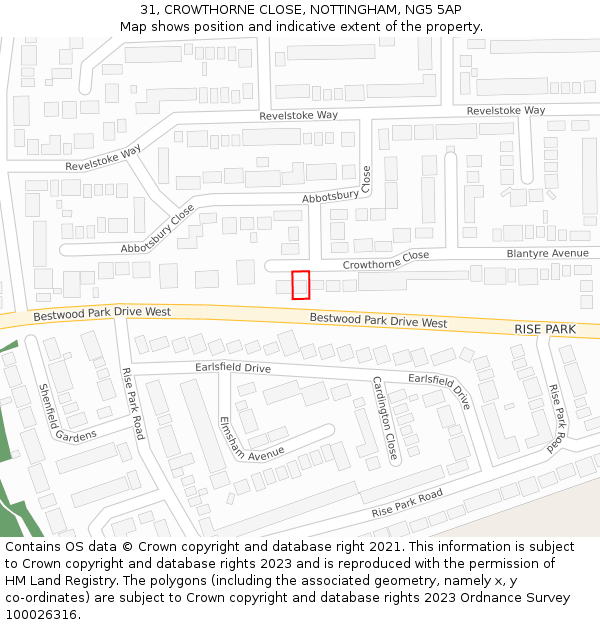 31, CROWTHORNE CLOSE, NOTTINGHAM, NG5 5AP: Location map and indicative extent of plot