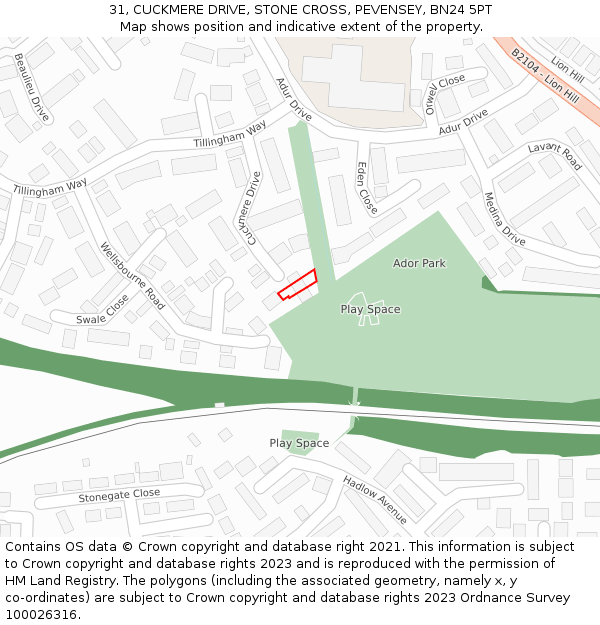 31, CUCKMERE DRIVE, STONE CROSS, PEVENSEY, BN24 5PT: Location map and indicative extent of plot