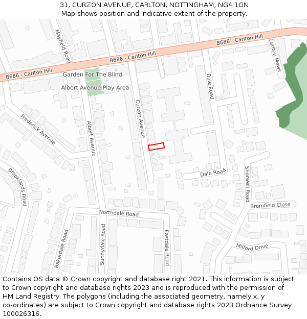 31, CURZON AVENUE, CARLTON, NOTTINGHAM, NG4 1GN: Location map and indicative extent of plot