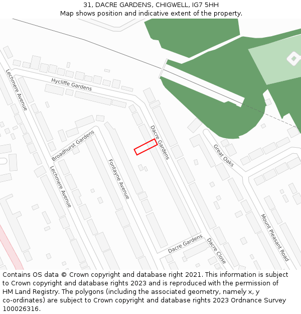 31, DACRE GARDENS, CHIGWELL, IG7 5HH: Location map and indicative extent of plot