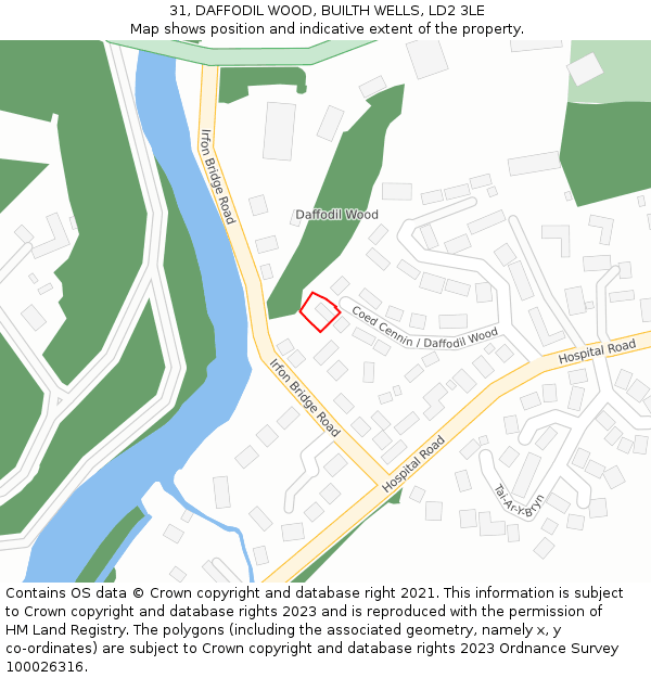 31, DAFFODIL WOOD, BUILTH WELLS, LD2 3LE: Location map and indicative extent of plot