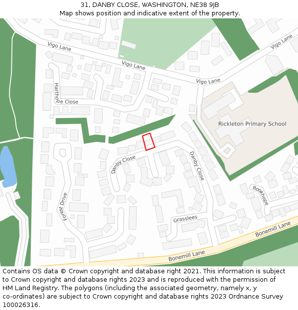 31, DANBY CLOSE, WASHINGTON, NE38 9JB: Location map and indicative extent of plot