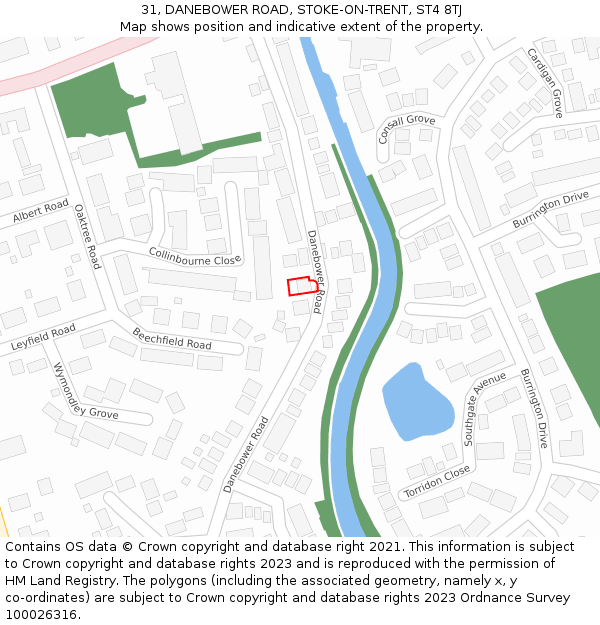 31, DANEBOWER ROAD, STOKE-ON-TRENT, ST4 8TJ: Location map and indicative extent of plot