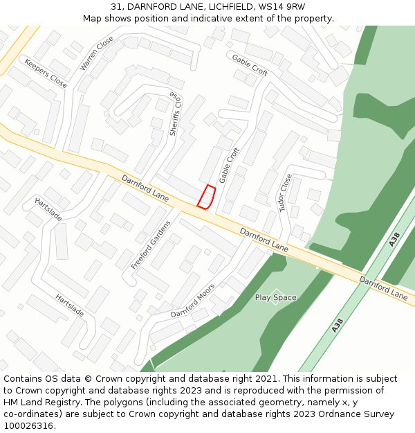 31, DARNFORD LANE, LICHFIELD, WS14 9RW: Location map and indicative extent of plot