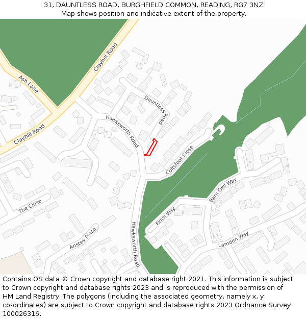 31, DAUNTLESS ROAD, BURGHFIELD COMMON, READING, RG7 3NZ: Location map and indicative extent of plot