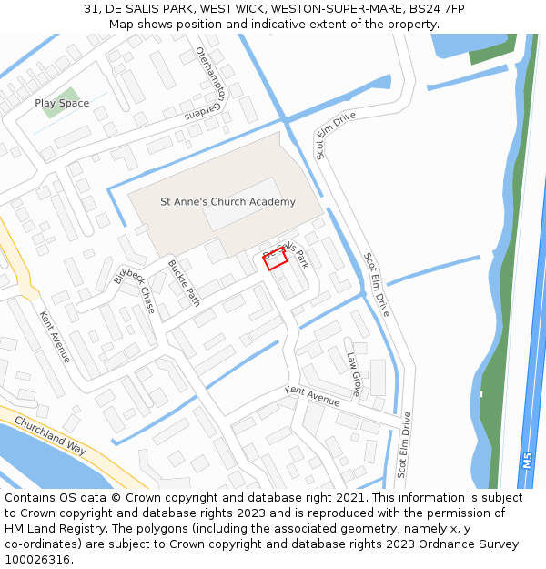 31, DE SALIS PARK, WEST WICK, WESTON-SUPER-MARE, BS24 7FP: Location map and indicative extent of plot