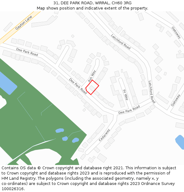 31, DEE PARK ROAD, WIRRAL, CH60 3RG: Location map and indicative extent of plot