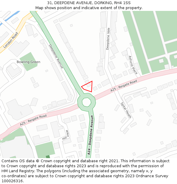 31, DEEPDENE AVENUE, DORKING, RH4 1SS: Location map and indicative extent of plot