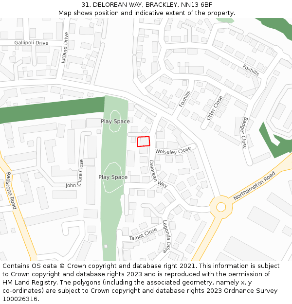 31, DELOREAN WAY, BRACKLEY, NN13 6BF: Location map and indicative extent of plot