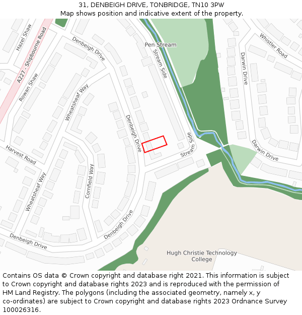 31, DENBEIGH DRIVE, TONBRIDGE, TN10 3PW: Location map and indicative extent of plot