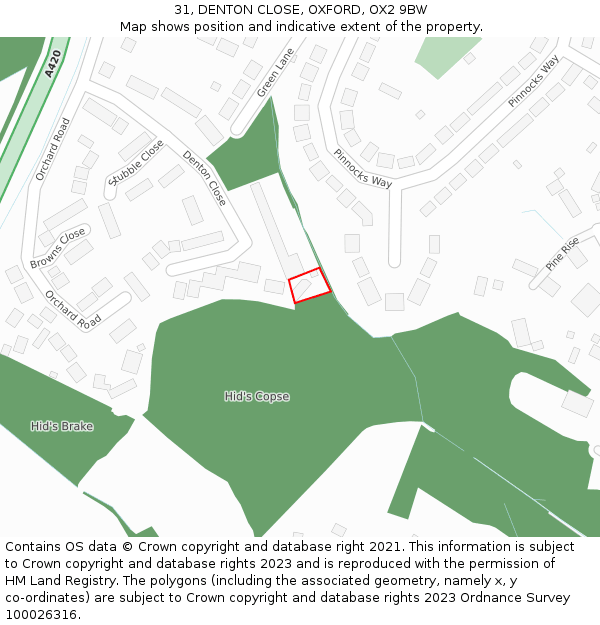 31, DENTON CLOSE, OXFORD, OX2 9BW: Location map and indicative extent of plot