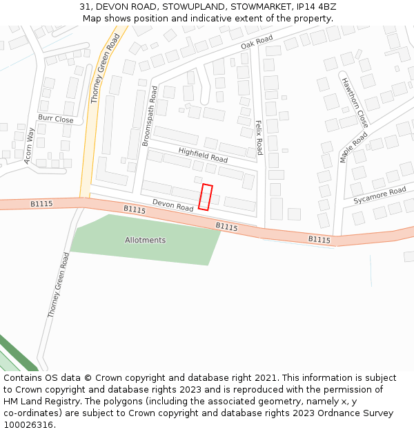 31, DEVON ROAD, STOWUPLAND, STOWMARKET, IP14 4BZ: Location map and indicative extent of plot