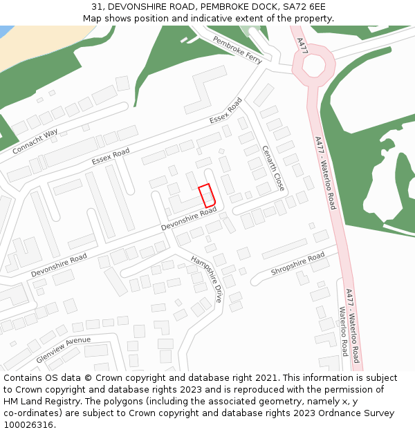 31, DEVONSHIRE ROAD, PEMBROKE DOCK, SA72 6EE: Location map and indicative extent of plot