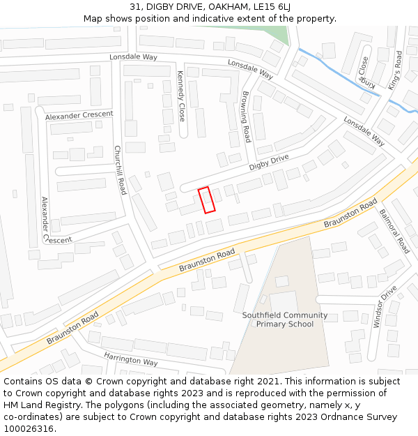 31, DIGBY DRIVE, OAKHAM, LE15 6LJ: Location map and indicative extent of plot