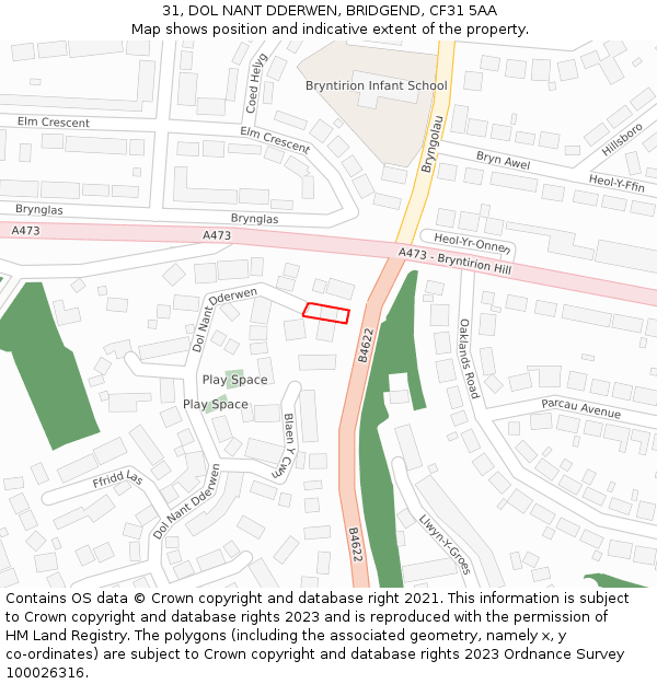 31, DOL NANT DDERWEN, BRIDGEND, CF31 5AA: Location map and indicative extent of plot