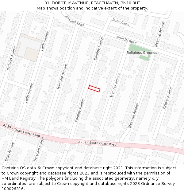 31, DOROTHY AVENUE, PEACEHAVEN, BN10 8HT: Location map and indicative extent of plot