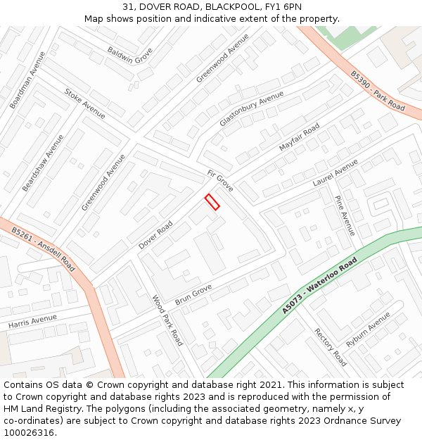 31, DOVER ROAD, BLACKPOOL, FY1 6PN: Location map and indicative extent of plot