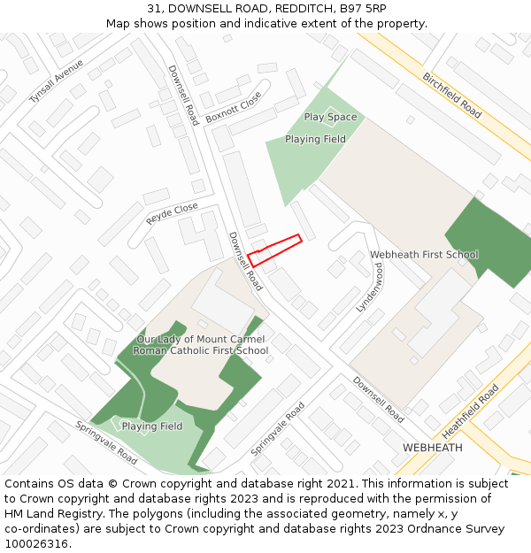 31, DOWNSELL ROAD, REDDITCH, B97 5RP: Location map and indicative extent of plot