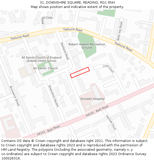 31, DOWNSHIRE SQUARE, READING, RG1 6NH: Location map and indicative extent of plot