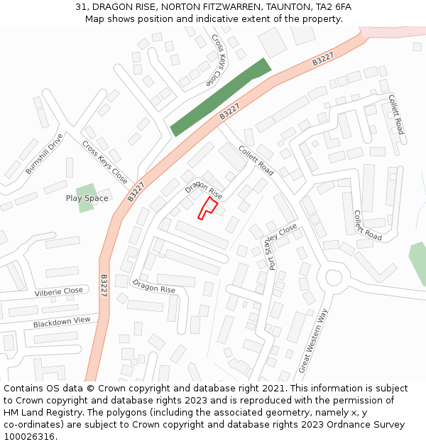 31, DRAGON RISE, NORTON FITZWARREN, TAUNTON, TA2 6FA: Location map and indicative extent of plot