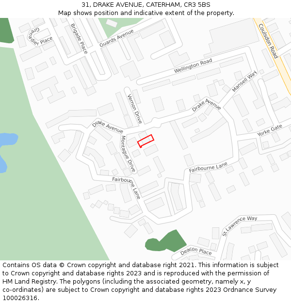 31, DRAKE AVENUE, CATERHAM, CR3 5BS: Location map and indicative extent of plot