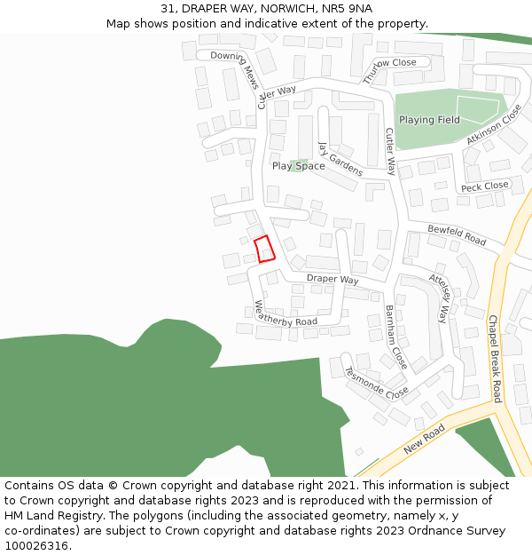 31, DRAPER WAY, NORWICH, NR5 9NA: Location map and indicative extent of plot