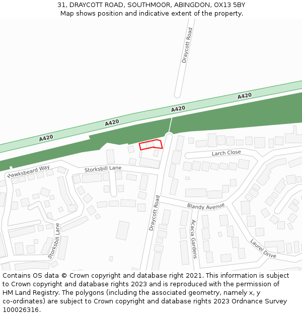 31, DRAYCOTT ROAD, SOUTHMOOR, ABINGDON, OX13 5BY: Location map and indicative extent of plot