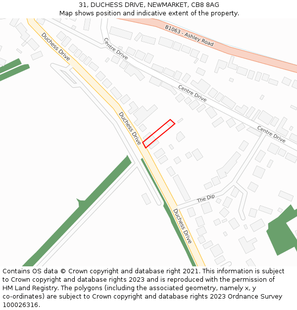31, DUCHESS DRIVE, NEWMARKET, CB8 8AG: Location map and indicative extent of plot