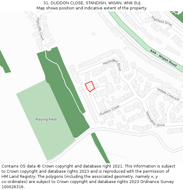 31, DUDDON CLOSE, STANDISH, WIGAN, WN6 0UJ: Location map and indicative extent of plot