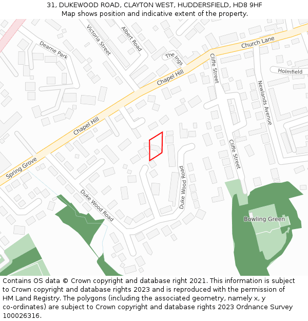 31, DUKEWOOD ROAD, CLAYTON WEST, HUDDERSFIELD, HD8 9HF: Location map and indicative extent of plot