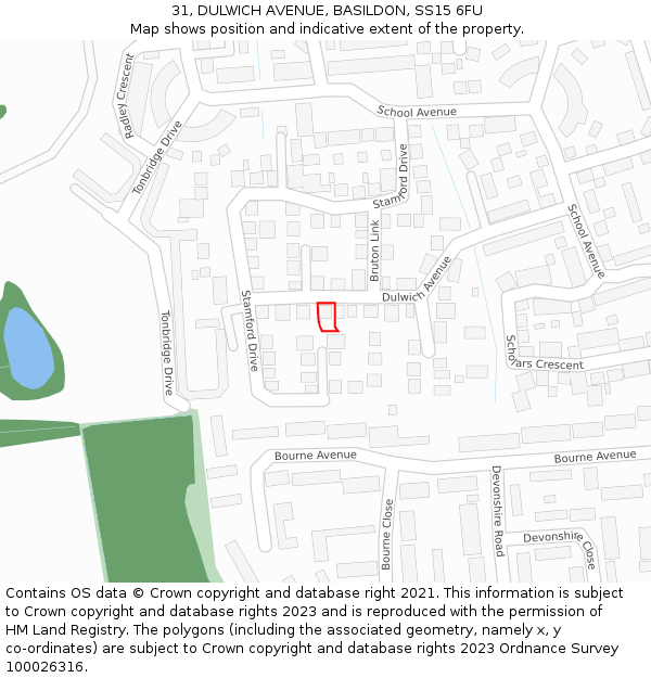 31, DULWICH AVENUE, BASILDON, SS15 6FU: Location map and indicative extent of plot