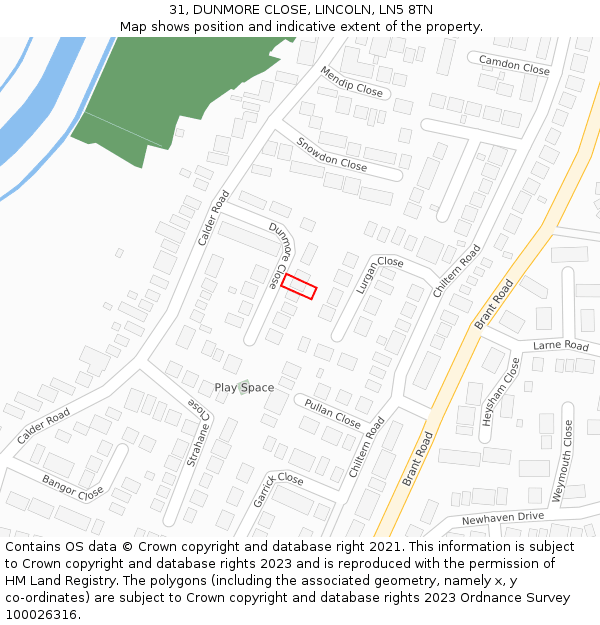 31, DUNMORE CLOSE, LINCOLN, LN5 8TN: Location map and indicative extent of plot