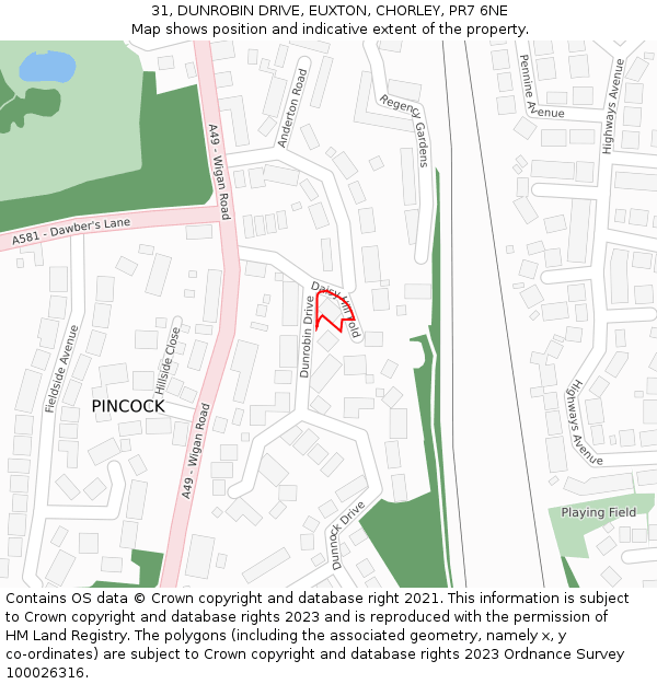 31, DUNROBIN DRIVE, EUXTON, CHORLEY, PR7 6NE: Location map and indicative extent of plot