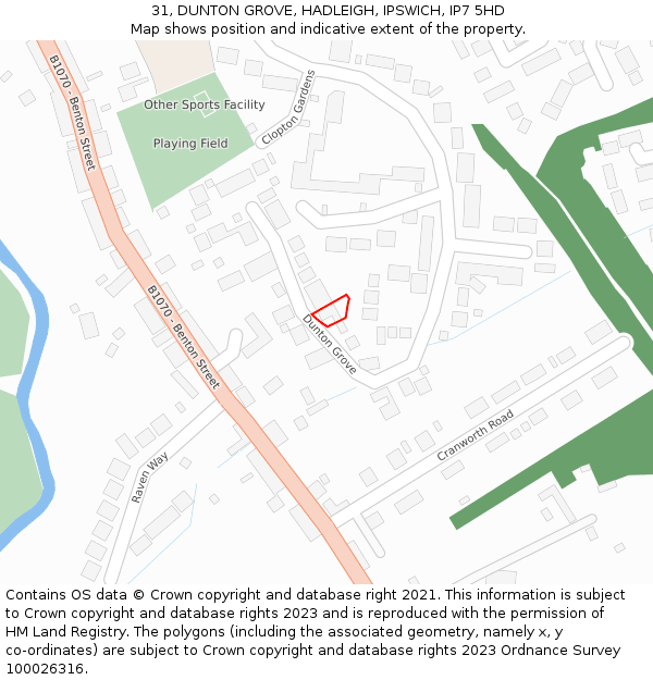 31, DUNTON GROVE, HADLEIGH, IPSWICH, IP7 5HD: Location map and indicative extent of plot