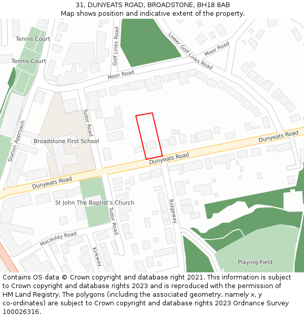 31, DUNYEATS ROAD, BROADSTONE, BH18 8AB: Location map and indicative extent of plot