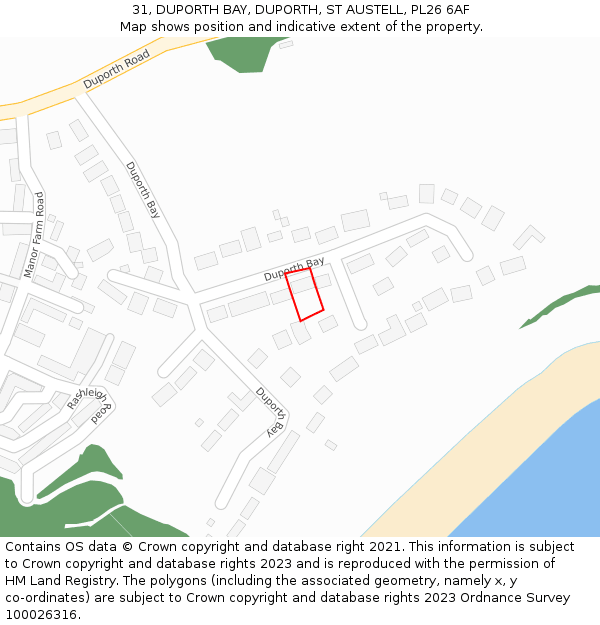 31, DUPORTH BAY, DUPORTH, ST AUSTELL, PL26 6AF: Location map and indicative extent of plot