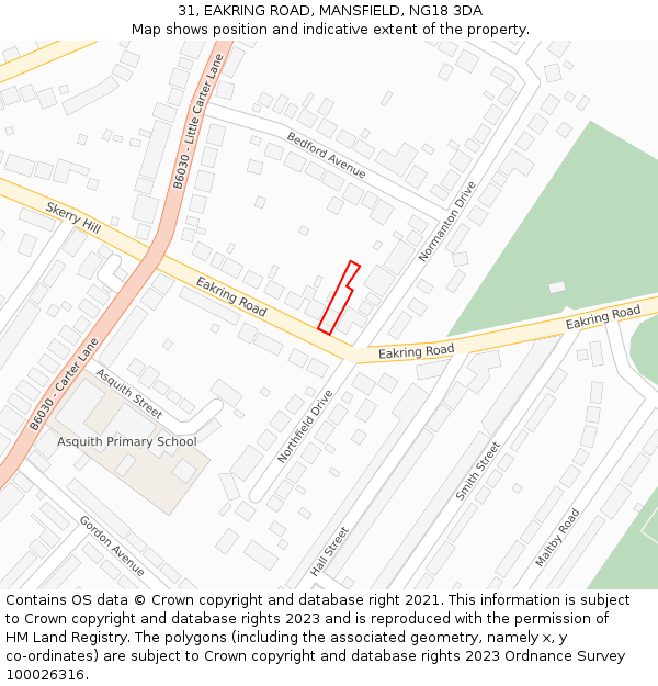 31, EAKRING ROAD, MANSFIELD, NG18 3DA: Location map and indicative extent of plot