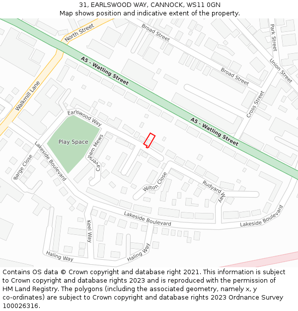 31, EARLSWOOD WAY, CANNOCK, WS11 0GN: Location map and indicative extent of plot