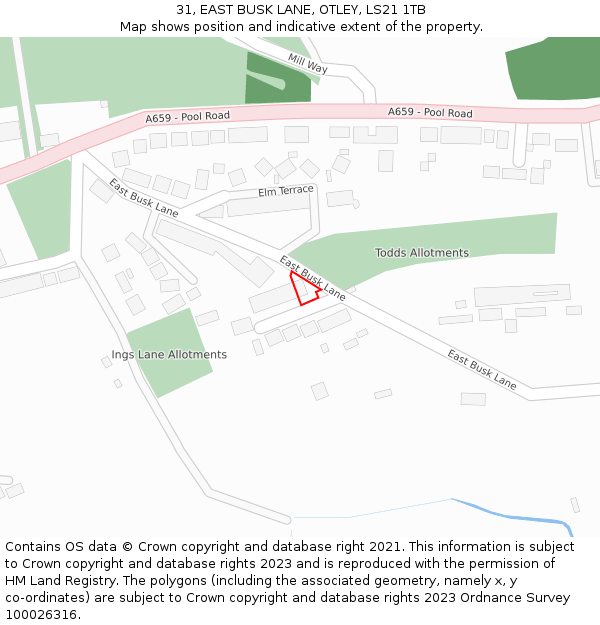 31, EAST BUSK LANE, OTLEY, LS21 1TB: Location map and indicative extent of plot