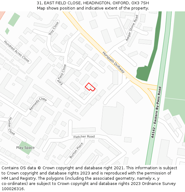 31, EAST FIELD CLOSE, HEADINGTON, OXFORD, OX3 7SH: Location map and indicative extent of plot