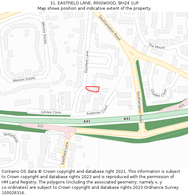 31, EASTFIELD LANE, RINGWOOD, BH24 1UP: Location map and indicative extent of plot