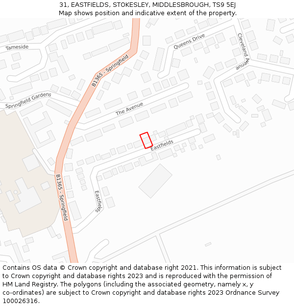31, EASTFIELDS, STOKESLEY, MIDDLESBROUGH, TS9 5EJ: Location map and indicative extent of plot