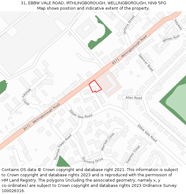 31, EBBW VALE ROAD, IRTHLINGBOROUGH, WELLINGBOROUGH, NN9 5PG: Location map and indicative extent of plot