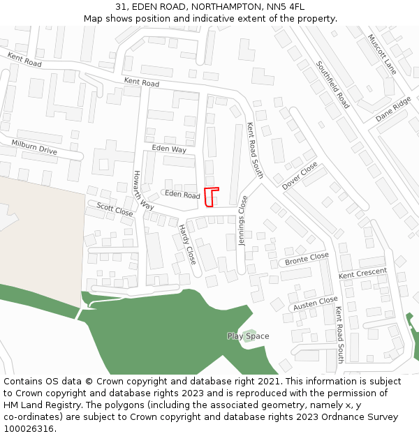 31, EDEN ROAD, NORTHAMPTON, NN5 4FL: Location map and indicative extent of plot