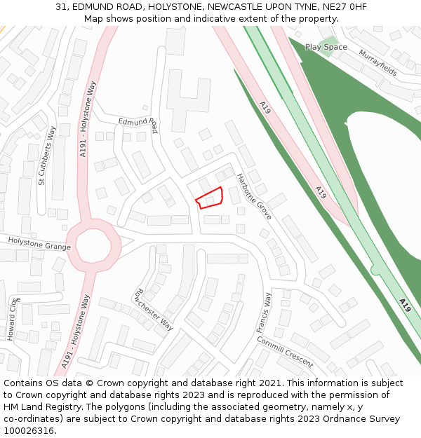 31, EDMUND ROAD, HOLYSTONE, NEWCASTLE UPON TYNE, NE27 0HF: Location map and indicative extent of plot