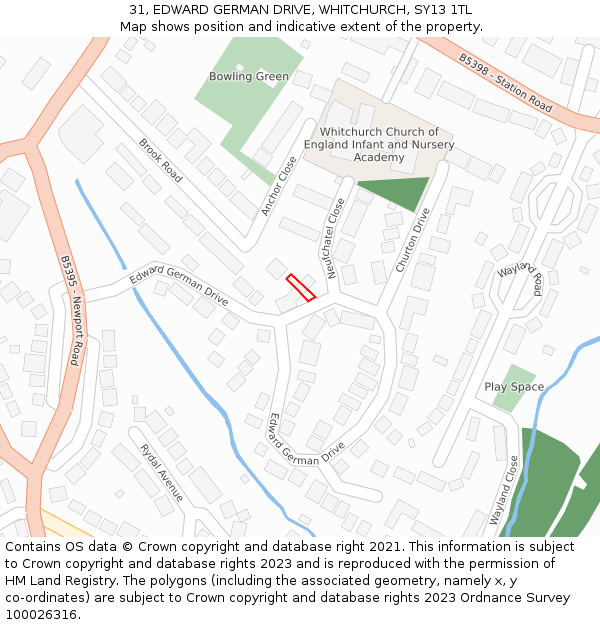 31, EDWARD GERMAN DRIVE, WHITCHURCH, SY13 1TL: Location map and indicative extent of plot