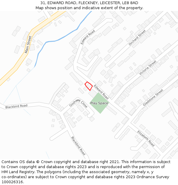 31, EDWARD ROAD, FLECKNEY, LEICESTER, LE8 8AD: Location map and indicative extent of plot