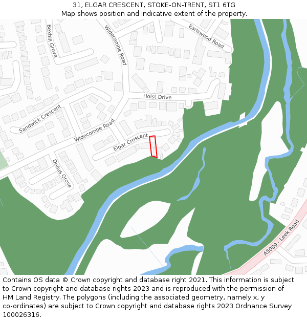 31, ELGAR CRESCENT, STOKE-ON-TRENT, ST1 6TG: Location map and indicative extent of plot