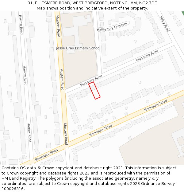 31, ELLESMERE ROAD, WEST BRIDGFORD, NOTTINGHAM, NG2 7DE: Location map and indicative extent of plot