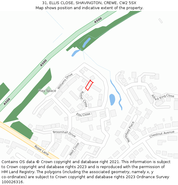 31, ELLIS CLOSE, SHAVINGTON, CREWE, CW2 5SX: Location map and indicative extent of plot